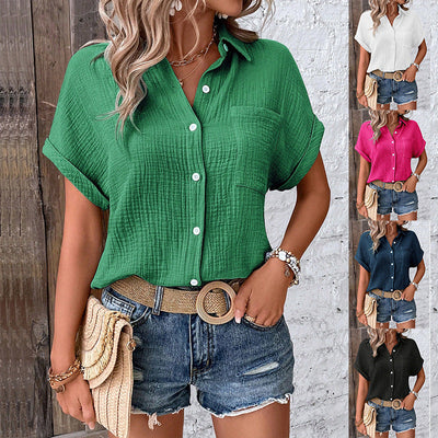 Textured Fabric Women's Short Sleeve Blouse