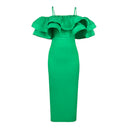 Chic Women's Sheath Dress with Flowing Peplum and Ruffle Accents