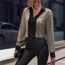 Chic Women's V-Neck Blouse with Trendy Pattern Mix