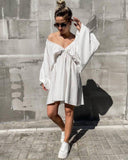 Deep V-Neck Dress with Statement Sleeves