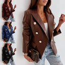 Stylish Women’s Faux Leather Blazer with Double Button Closure