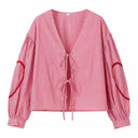 Modern Check Women's Blouse with Statement Sleeves