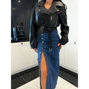 Stylish Women's Denim Midi Skirt with Side Slit