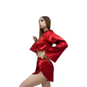 Chic Satin Blouse with Contemporary Collar and Button Closure