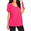 Chic V-Neck T-Shirt with Rolled Sleeves for Women