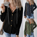 Textured Hooded Blouse for Women with Stylish Button Accents