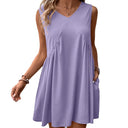 Women's V-Neck Dress with Pockets - Effortless Style