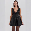 Women's Deep V-Neck Dress with Flared Skirt