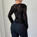 Women's Lace Top with Deep V-Neck & Ruffle Accents