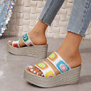 Embroidered Women's Platform Sandals with Cushioned Footbed