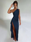One-Shoulder Maxi Dress with High Slit for Women