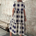 Chic Women's Long Sleeve Check Dress with Flowing Design