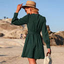 Chic Women's Wrap Dress with Waist Belt and Long Sleeves
