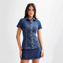 Women's Figure-Flattering Denim Dress with Pleat Accents
