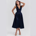 Chic V-Neck Women's Maxi Dress with Structured Skirt