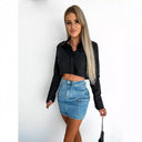 Women's Cropped Blouse with Stylish Collar and Glossy Design