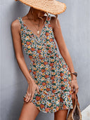Women's Floral Ruffle Wrap Dress - Stylish V-Neck Design