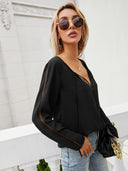 Lace Detail Women's Blouse with Deep V-Neck