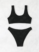 Textured Women's Bikini Set with High-Cut Bottoms