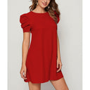 Women's Short Sleeve Dress with Puff Sleeves and Relaxed Fit