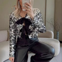 Chic Bow Detail Glitter Blouse for Women