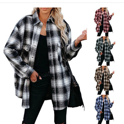 Striped Flannel Shirt with Dual Pockets for Women