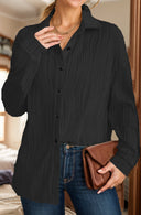 Charming Textured Rib Blouse with Button Placket for Women