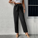 Chic High-Waisted Fabric Pants with Tie Belt
