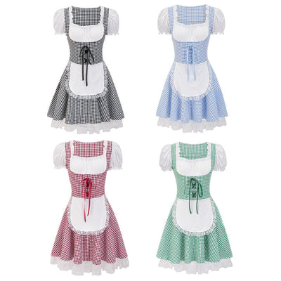 Traditional Check Pattern Dirndl Dress with Romantic Ruffles