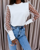 Chic Blouse with Sheer Puff Sleeves and Dots