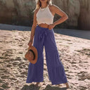 Women's Chic Palazzo Pants with Elastic Waist and Stylish Tie Belt