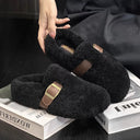 Chic Women's Fluffy Slippers with Stylish Buckle Accent