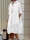 Chic Women's Shirt Dress with Convenient Pockets
