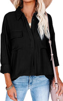 Chic Women's Blouse with Chest Pockets & Rolled Sleeves