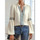 Chic Women's Pleated Blouse with Embellished Trim