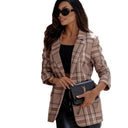 Chic Women's Checked Blazer with Contemporary Design