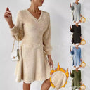 Women's V-Neck Long Sleeve Fleece Dress – Chic & Cozy Style