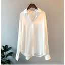 Women's Satin Blouse with Ruffle Accents
