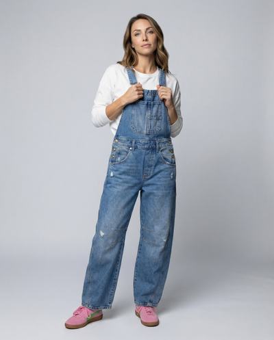 Stylish Women's Denim Overalls with Wide Leg Design
