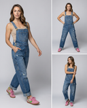 Stylish Women's Denim Overalls with Wide Leg Design