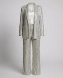 Shimmering Sequin Blazer and Wide Leg Trousers Set for Women
