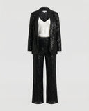 Shimmering Sequin Blazer and Wide Leg Trousers Set for Women