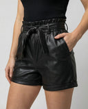 Chic High-Waisted Faux Leather Shorts with Ruffle Detail