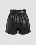 Chic High-Waisted Faux Leather Shorts with Ruffle Detail