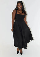 High Waist Midi Dress with Square Neck Design