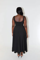 High Waist Midi Dress with Square Neck Design