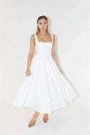 High Waist Midi Dress with Square Neck Design