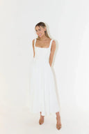 High Waist Midi Dress with Square Neck Design