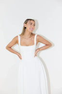 High Waist Midi Dress with Square Neck Design