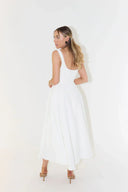High Waist Midi Dress with Square Neck Design